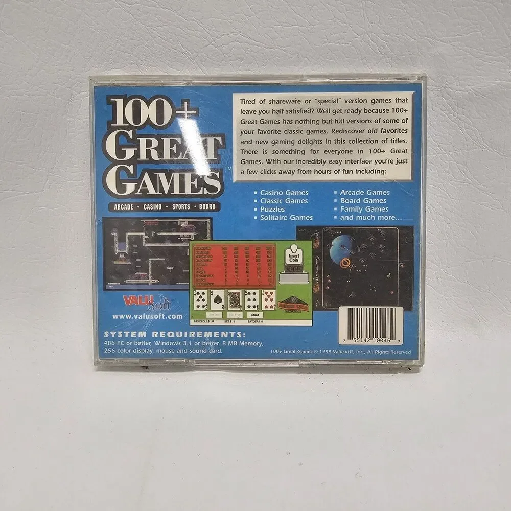 Vintage PC CD-ROM 100+ Great Games Millennium Edition ValuSoft Windows 95/98